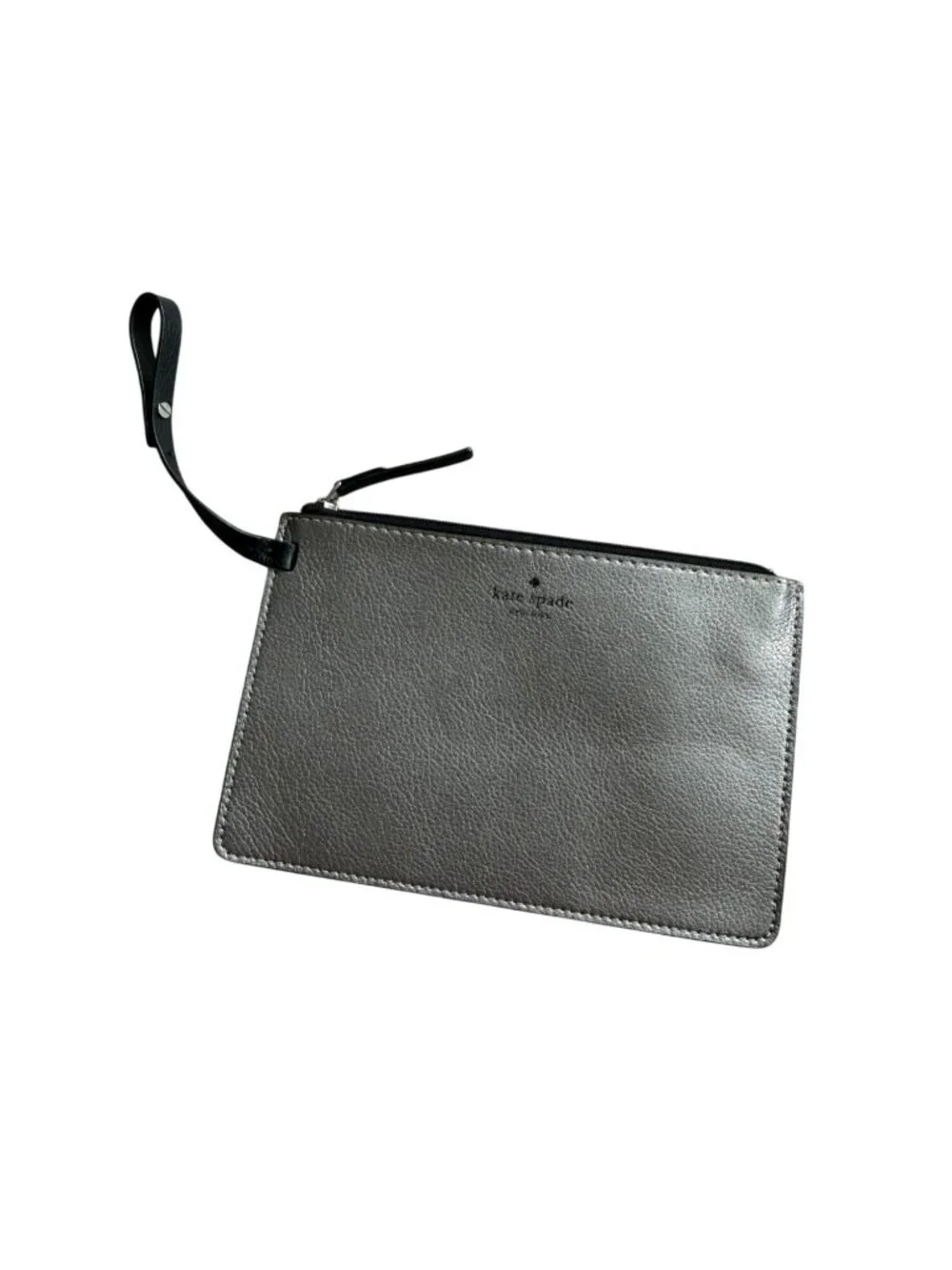 KATE SPADE Pewter Saffiano Leather Wristlet Clutch